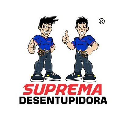 Logo da Suprema Desentupidora, técnicos com ferramentas